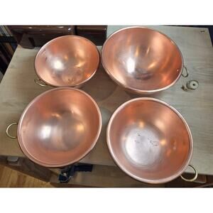 Vintage set of 4 Copper bowls for pastry chocolate baking decor